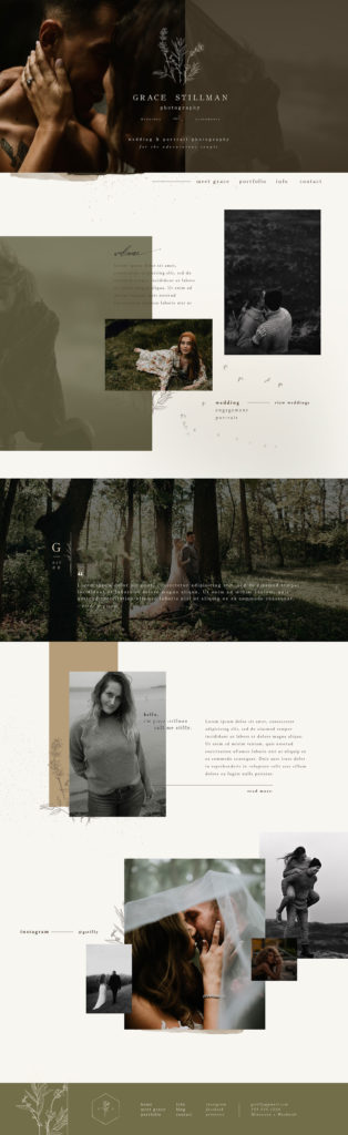 Homepage for photographer website and branding design